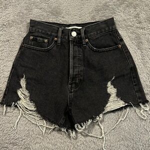 Pacsun Ultra HIgh Rise Vintage Short Black Button Fly Distressed Women's 22x3